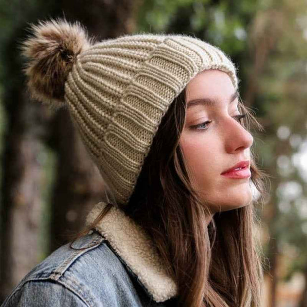 Soft Rib Knit Pom Beanie – Ivory – Leto Collection – Cozy & Stylish