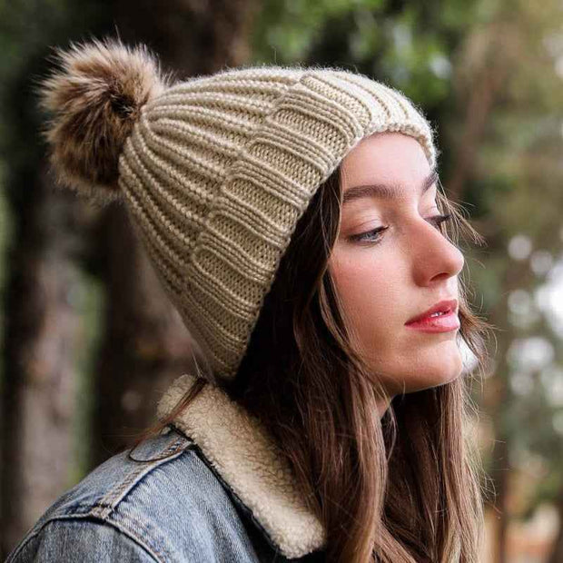 Soft Rib Knit Pom Beanie – Ivory – Leto Collection – Cozy & Stylish