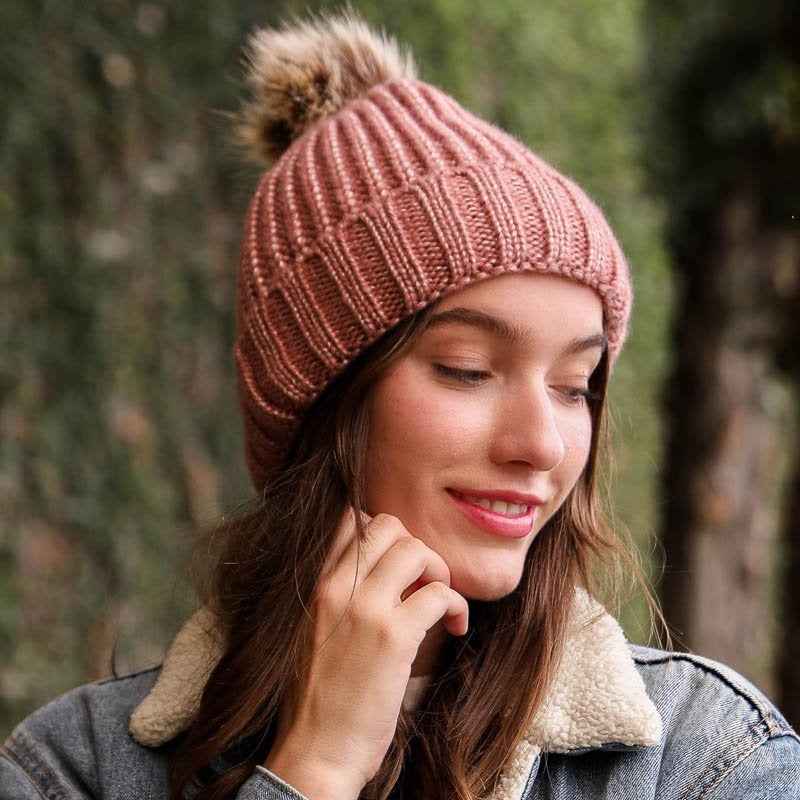 Soft Rib Knit Pom Beanie – Ivory – Leto Collection – Cozy & Stylish