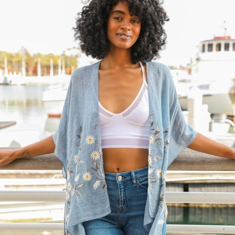 Women Floral Lightweight Kimono Cardigan Open Front Cover Up