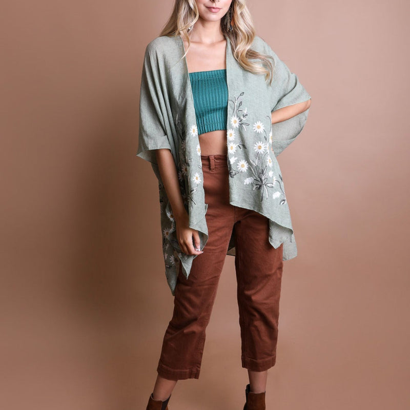 Women Floral Lightweight Kimono Cardigan Open Front Cover Up