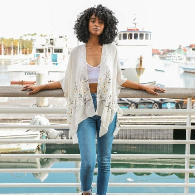 Women Floral Lightweight Kimono Cardigan Open Front Cover Up