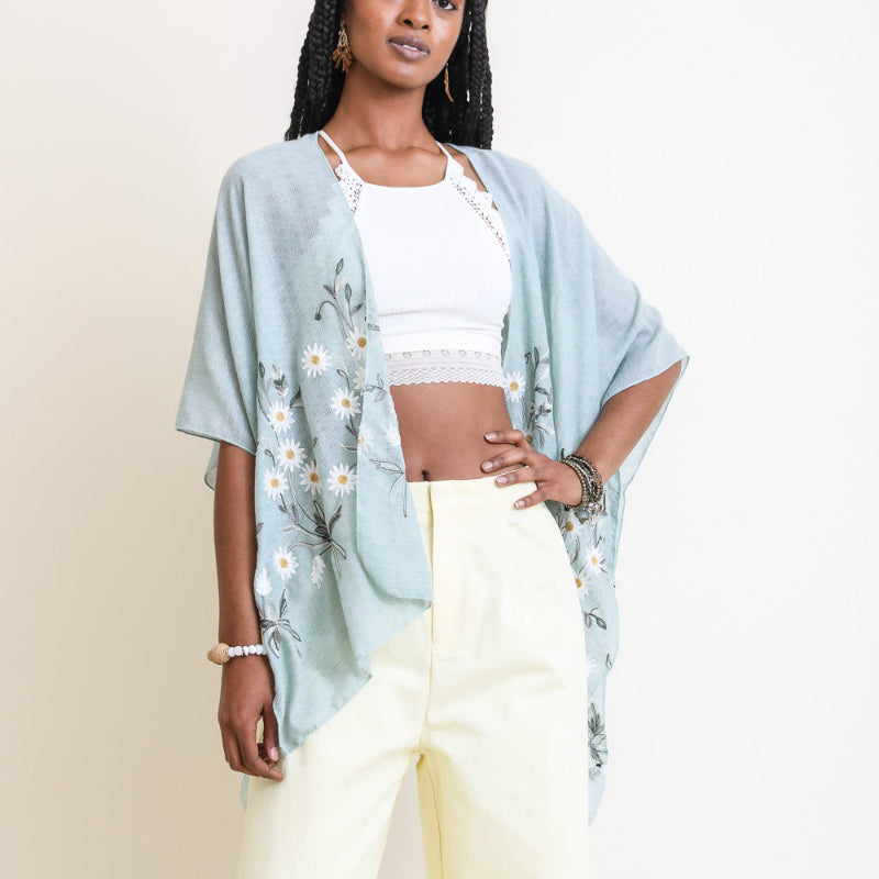 Women Floral Lightweight Kimono Cardigan Open Front Cover Up