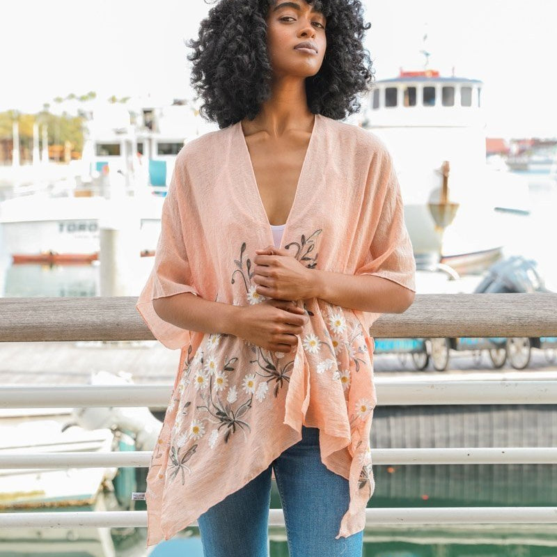 Women Floral Lightweight Kimono Cardigan Open Front Cover Up