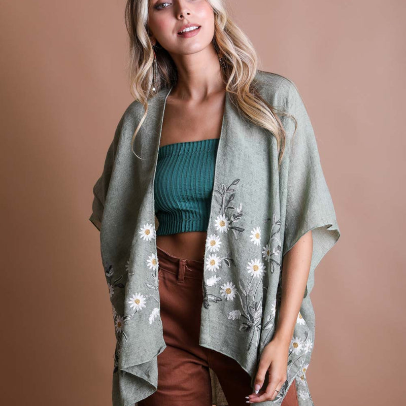 Women Floral Lightweight Kimono Cardigan Open Front Cover Up