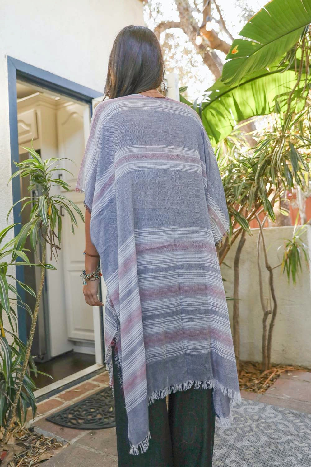 Frayed Striped Kimono