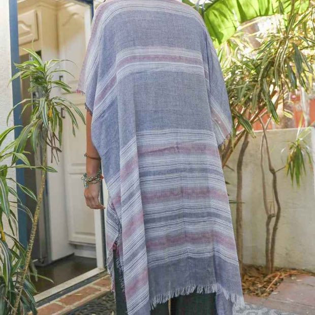 Frayed Striped Kimono