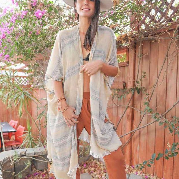 Frayed Striped Kimono