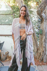 Striped Frayed Colorful Kimono