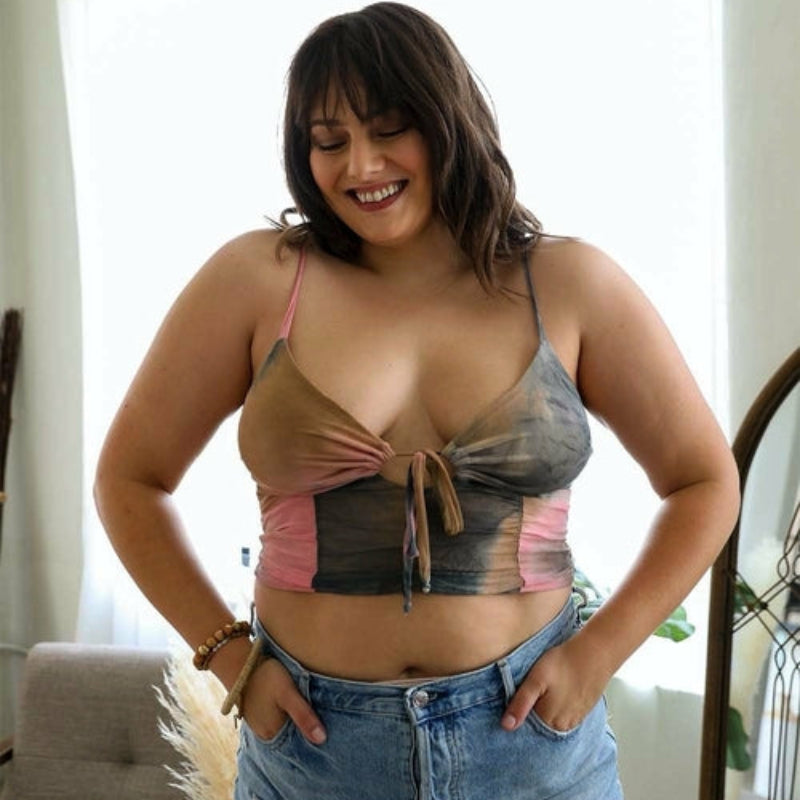 Stylish Women Sheer Mesh Halter Crop Top – Tie Front Summer Bralette