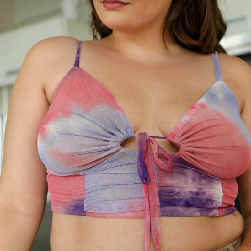 Stylish Women Sheer Mesh Halter Crop Top – Tie Front Summer Bralette
