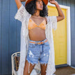 Sheer Lace Kimono Cardigan Open Front Lightweight Beach Cover Up