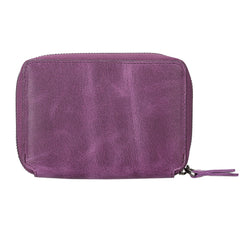 Cartera de piel unisex hecha a mano con compartimento con cremallera