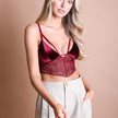 Velvet Lace Bralette with Strappy Design and Floral Lace Detailing