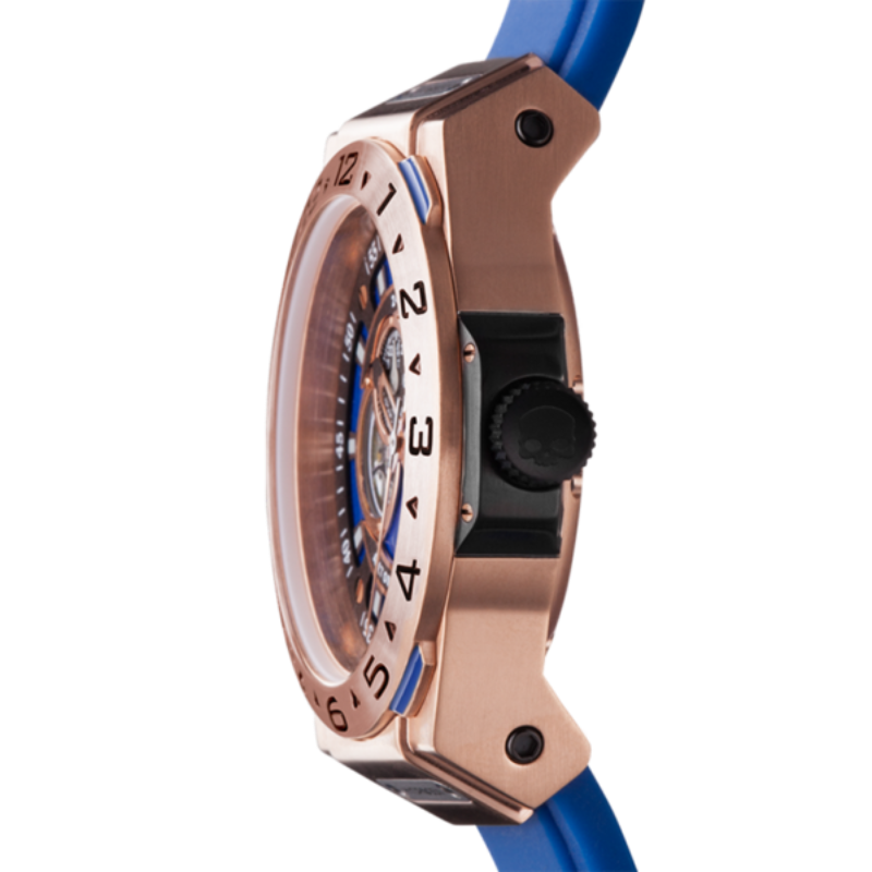 Montre en or rose bleu