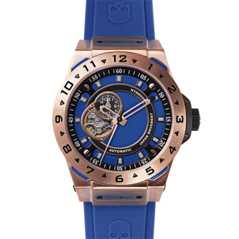 Montre en or rose bleu