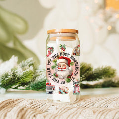 Vintage Christmas Glass Tumbler With lid & Straws