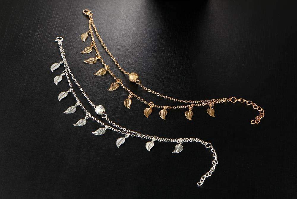 Bracelet de cheville à plumes double couche