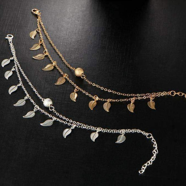 Bracelet de cheville à plumes double couche