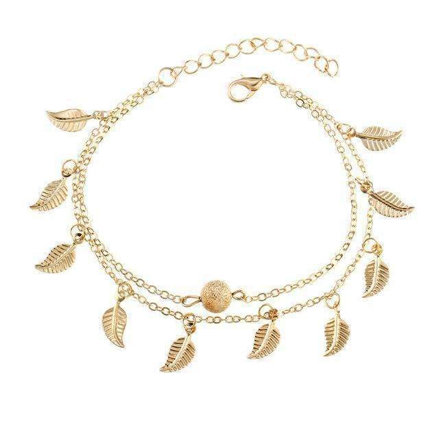 Bracelet de cheville à plumes double couche