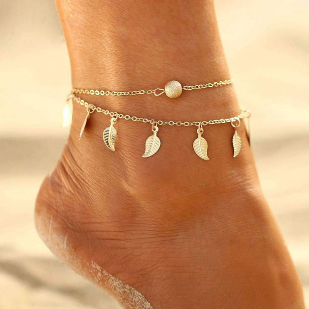 Bracelet de cheville à plumes double couche