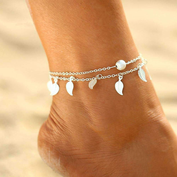 Bracelet de cheville à plumes double couche
