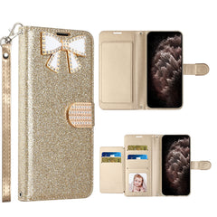 KIKO Ribbon Bow Crystal Diamond Flip Wallet Case for iPhone 13 Pro Max