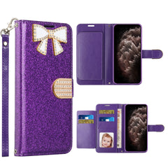 KIKO Ribbon Bow Crystal Diamond Flip Wallet Case for iPhone 13 Pro Max