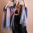Boho Gradient Shawl Poncho Fringe Hem Warm Wrap Cardigan