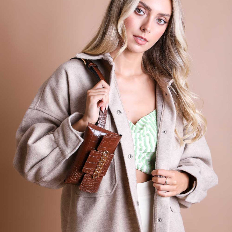 Mini Crossbody Phone Bag Leather Look Adjustable Strap Women