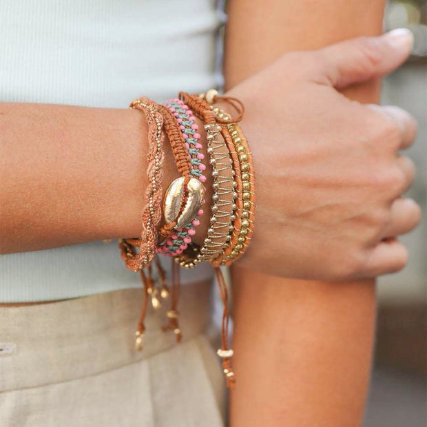 Gold Layered Charm Bracelet Set for Women Adjustable Boho Jewelry